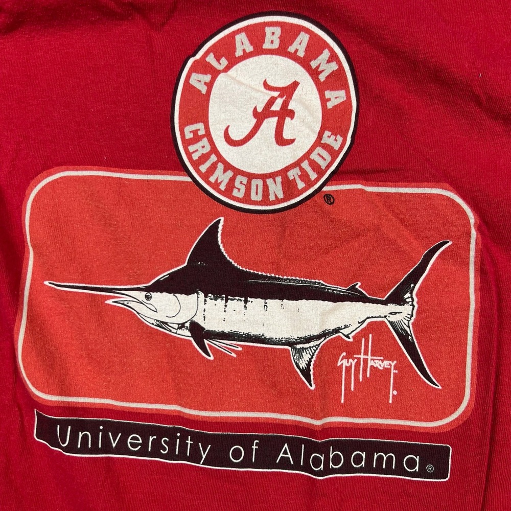 Guy Harvey Men Medium Red Alabama Crimson Tide Marlin Long Sleeve Graphic Tee